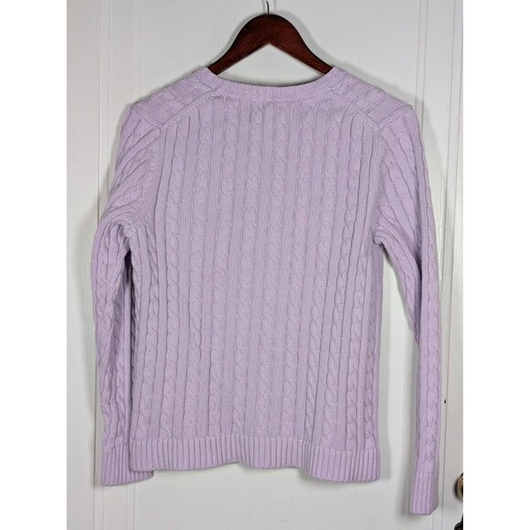 LL Bean Cable Knit Sweater Womens Large Reg Light Purple Pullover 100% Cotton - Picture 2 of 4